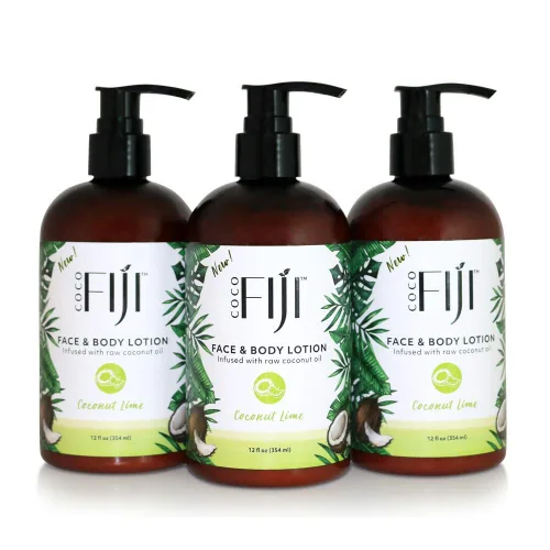 Vista 28 de Coco Fiji Loción facial y corporal infundida con aceite de coco, loción para piel seca, crema facial hidratante y loción de masaje para mujeres
