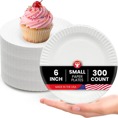 Vista 8 de Hygloss Platos de Papel Pequeños a Granel de 6 Pulgadas - Platos de Postre Desechables para Fiestas, Pasteles, Aperitivos, Bocadillos, Vajilla