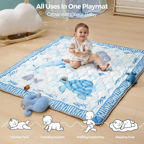 Vista 7 de Momcozy Alfombra de Juego para Bebé para Piso, 50x50 Alfombra de Corralito Engrosada, Compañera de Juego para Tiempo Boca Abajo del Bebé