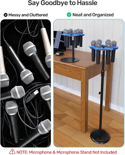 Vista 3 de Soporte para micrófono múltiple de hasta 6 micrófonos, soporte de micrófono de aluminio para micrófonos inalámbricos e inalámbricos, se monta
