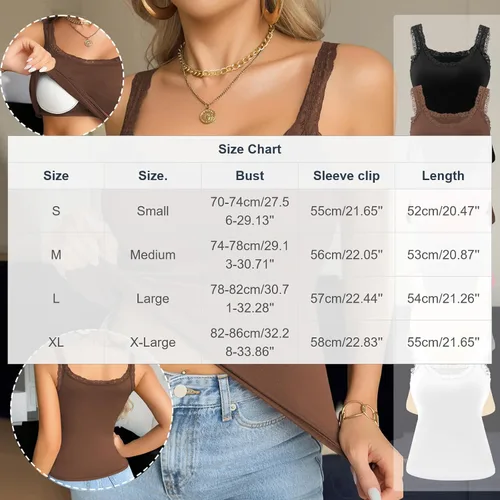 Vista 3 de Tank Tops for Women with Built in Bra Sleeveless Lace Trim Tees Summer Slim Tunic Top Cami Base Layer Camisole
