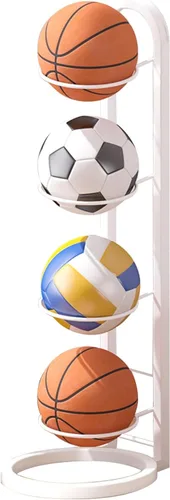 Vista 4 de Estante de almacenamiento para pelotas de baloncesto, organizador de almacenamiento de bolas de cubo de 4 niveles para interiores, soporte