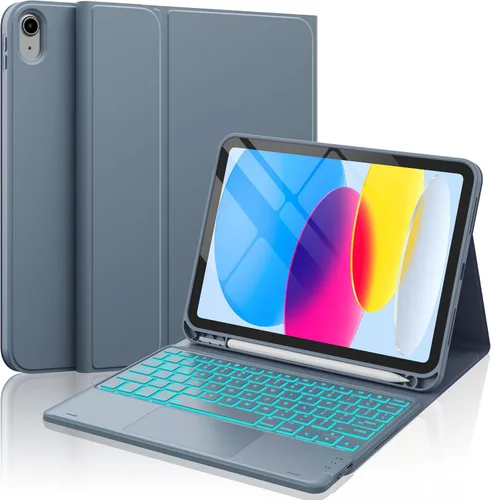 Vista 15 de CHESONA Funda compatible con iPad de 11ª (A16)/10ª generación con teclado Azul