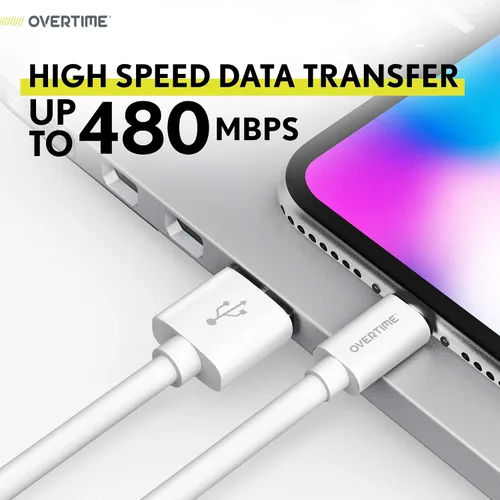 Vista 5 de Overtime Cable Lightning para iPhone, certificado MFI, cable de carga USB-A a Lightning portátil e inteligente, cable de carga rápida de Apple