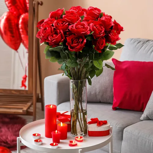 Vista 4 de RetroWavy - 200 rosas artificiales con tallos largos, flores de seda, color Ideal para centros de mesa de boda, despedida de soltera, arreglos