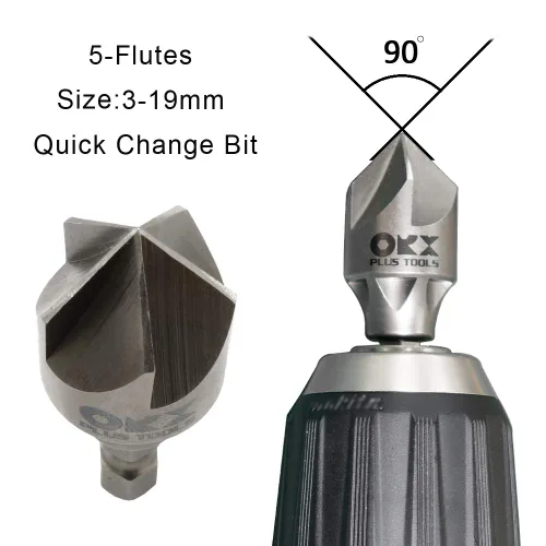 Vista 2 de 2 piezas de juego de herramientas de desbarbado y achaflanado, broca de desbarbado externa, broca avellanada para ajuste de 1/8"-3/4" (3mm-19mm)