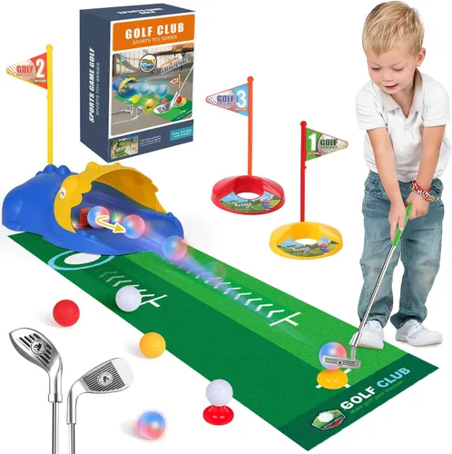 Vista 9 de Liberry Conjunto de golf para niños de 3, 4, 5, 6 años, para niños y niñas, juego de palos de golf retráctiles para niños pequeños con alfombrilla