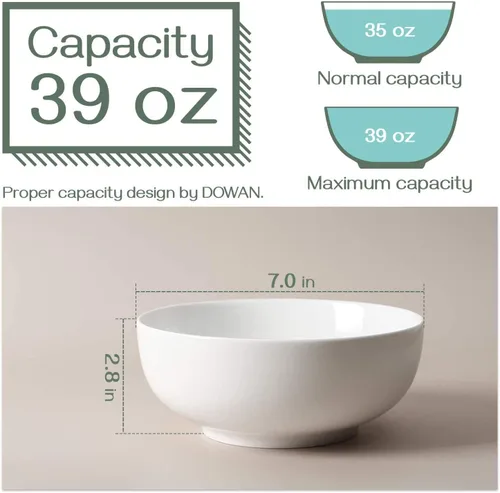 Vista 2 de DOWAN Tazones de sopa, cuenco de ramen para fideos, cuencos grandes de cereales de 39 onzas para cocina, tazones decorativos de 7 pulgadas, aptos