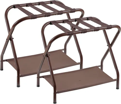 Vista 10 de Heybly Portaequipajes, paquete de 2, soporte plegable de acero para maleta con estante de almacenamiento para dormitorio, hotel, marco de acero