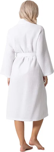Vista 6 de Turkish Linen Kimono ligero de punto gofre para spa y baño para mujer, secado rápido, suave