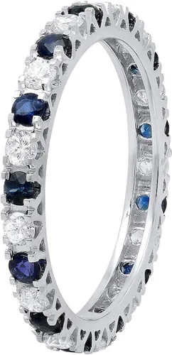 Vista 7 de Dazzlingrock Collection 2.3mm Each Alternate Round Blue Sapphire & White Diamond Eternity Wedding Anniversary Ring Band for Her in Gold