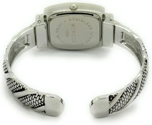 Vista 5 de Wincci Estuche rectangular para mujer con pequeños tachuelas, brazalete de metal, reloj analógico de cuarzo, esfera de nácar fácil de leer, números