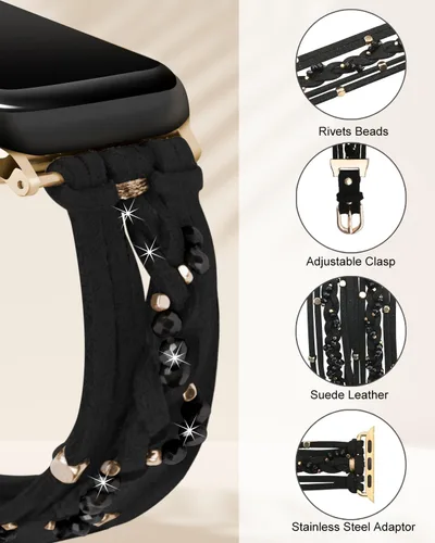 Vista 2 de Compatible con correa de reloj de 1.575 pulgadas para mujer Series 8/7/6/SE, pulseras de cuero de gamuza con cierre ajustable para series 5/4/3/2/1