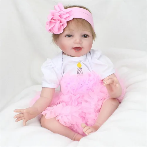 Vista 3 de Pink Crown Reborn Baby Dolls Ropa para 20-23 pulgadas pura hecha a mano 2 piezas Reborn Doll Baby Girl Set de ropa