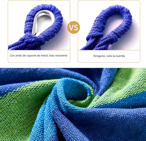 Vista 6 de Hamaca de camping cómoda hamacas de tela con correas de árbol para viajes, patio, jardín, hamaca colgante resistente para interiores y exteriores