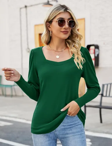 Vista 2 de Ivicoer Puff Sleeve Fall Tops Cozy Shirts Long Sleeve Blouse Tunics Shirt for Women Dressy S-XXL