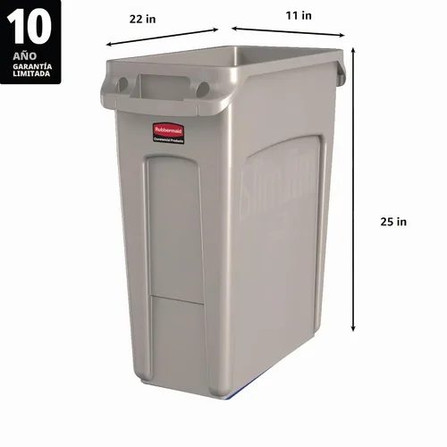 Vista 2 de Rubbermaid Commercial Products - Basurero de reciclaje, diseño rectangular con canales de ventilación, modelo Slim Jim, Beige