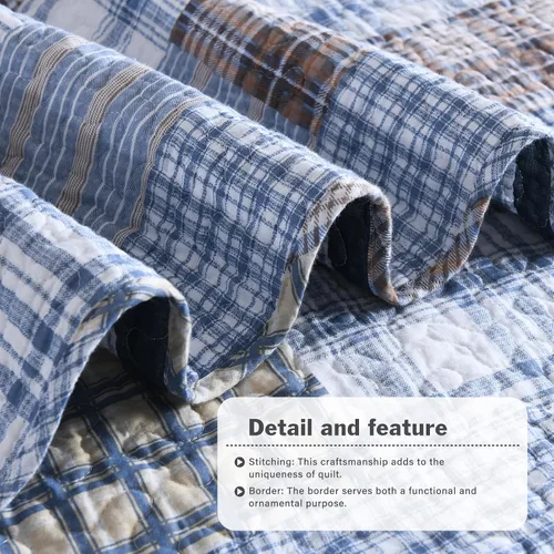 Vista 7 de Y-PLWOMEN Colcha tamaño Queen – Colcha reversible de 100% algodón a rayas estilo granja, ligera, acogedora y moderna, ropa de cama de campo para Azul