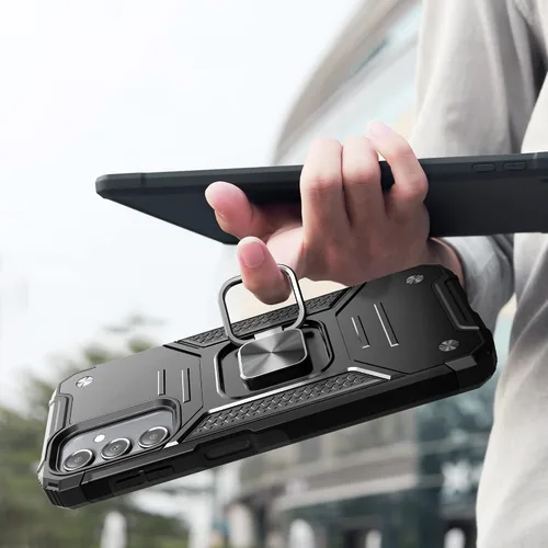 Vista 7 de Funda para Galaxy A15 con protector de pantalla negro para hombres y niños, cubierta híbrida de prueba de caídas con soporte para tarjeta de montaje