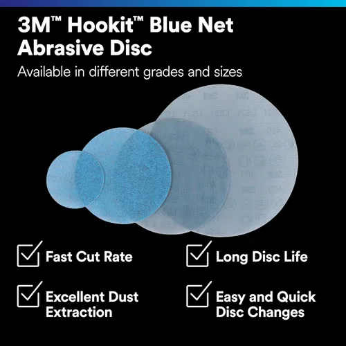 Vista 2 de 3M Hookit Blue Net - Disco abrasivo de red 36450, 120+, 3 pulgadas, 50 discos, corte rápido, disco abrasivo de red de larga duración para reparación