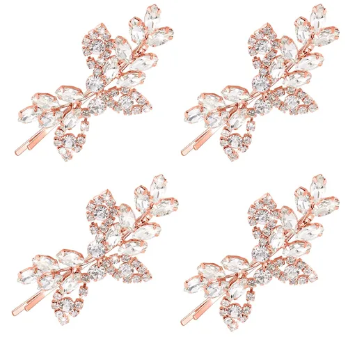 Vista 8 de Waydress 4 pinzas para el pelo con diamantes de imitación para boda, pasador de pelo de novia, diseño de hojas decorativas, accesorios de horquilla