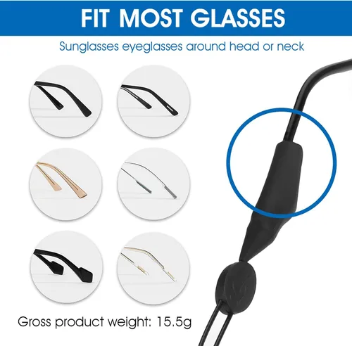 Vista 3 de Amabro 2 correas ajustables para gafas, sin cola, retenedor de gafas deportivas, soporte de cadena de gafas de sol, 13.8 in/14 pulgadas