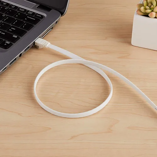 Vista 5 de Amazon Basics Cable de conexión Ethernet RJ45 Cat 7, plano, 600 MHz, sin enganches, incluye 15 clavos, 30 pies, color blanco