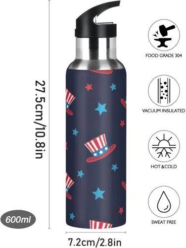 Vista 9 de Cute Hats Red Insulated Water Bottle 32 Oz Leakproof Water Bottles, BPA-Free Sport Water Bottle Insulated