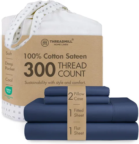 Vista 36 de Threadmill Juego de sábanas de algodón Twin Sábanas 100% algodón para cama tamaño Twin Juego de sábanas de satén jacquard damasco con bolsillo