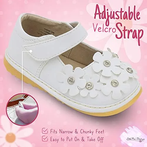 Vista 4 de Little Maes Boutique Mary Jane - Zapatos chirriantes para niñas pequeñas ideales para caminar con chirriador extraíble y correa ajustable zapatos