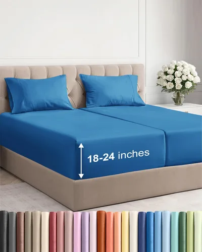 Vista 119 de Sábanas individuales de bolsillo extra profundo, sábanas transpirables y refrescantes de 3 piezas, juego de sábanas de lujo para hotel, suaves, sin