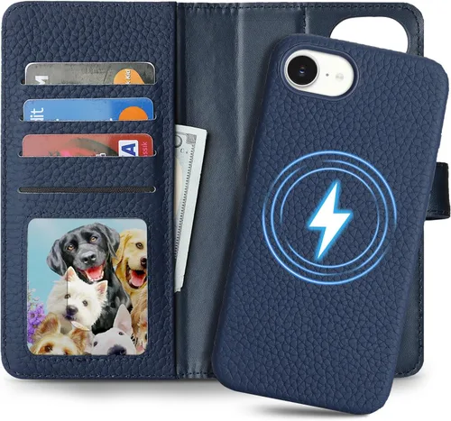 Vista 30 de Funda desmontable de cuero genuino para iPhone SE 2020/SE 2022/7/8, funda magnética 2 en 1 extraíble, soporte de carga Magsafe, funda protectora