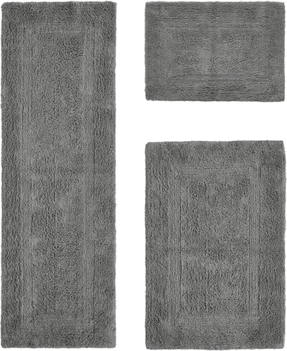 Vista 264 de Better Trends - Juego de 2 alfombras de baño 100% algodón, extra suaves, con borlas, de 17" x 24", alfombra de baño superabsorbente y reversible