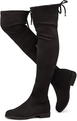 Vista 2 de Herstyle Botas altas hasta el muslo para mujer, con obsesión secreta, largas, elásticas, suaves, con tacón bajo, espalda de encaje, botas
