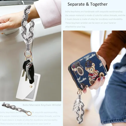 Vista 34 de BIHRTC Llavero de pulsera boho con soporte para lápiz labial, pulsera hecha a mano