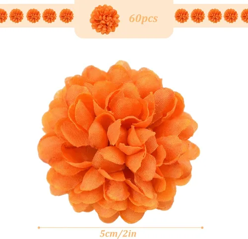 Vista 2 de Cabezas de flores artificiales de caléndula para Halloween, cabezas de flores de caléndula de seda, cabezas de flores de caléndula sintética, cabeza