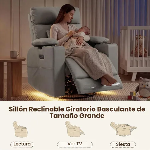 Vista 5 de FiveWillowise Silla mecedora eléctrica para guardería con reposabrazos Gris claro