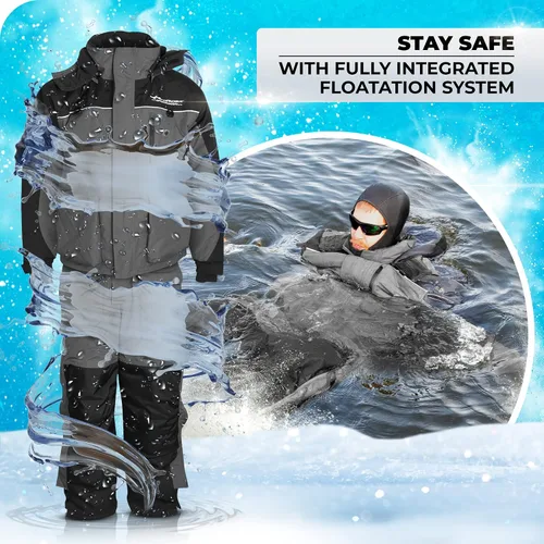 Vista 4 de WindRider Traje de pesca en hielo, baberos aislados y chaqueta flotación toneladas de bolsillos Equipo impermeable para pesca en hielo y motos