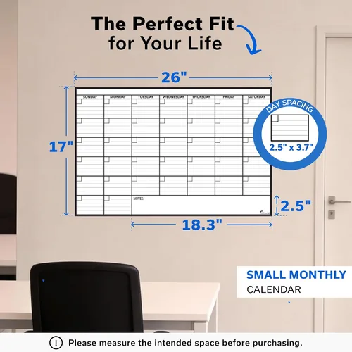 Vista 5 de (2 PK) Pequeño Calendario de Borrado en Seco para Pared, 17x26 Pulgadas, Pequeño Calendario de Pared Borrable, Pizarra Blanca para Oficina, Hogar