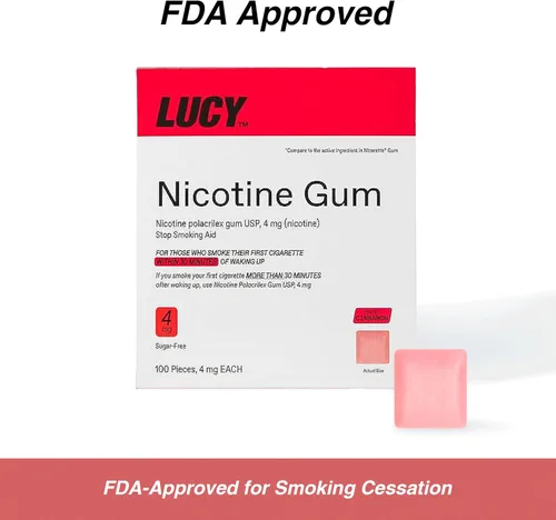 Vista 6 de LUCY NRT - Goma de mascar de nicotina, ayuda para dejar de fumar, sabor a canela, 4 mg 100 unidades Cinnamon Gum 4mg Nicotine, Long Lasting Gum