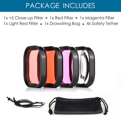Vista 9 de Paquete de 4 filtros de buceo para carcasa protectora GoPro Hero13, apto para Hero 13, 12, 11, 10, 9, 8, carcasa oficial negra, filtros subacuáticos