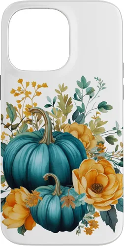 Vista 21 de iPhone 16 Teal Autumn Pumpkin Floral Fall Harvest Foliage Case