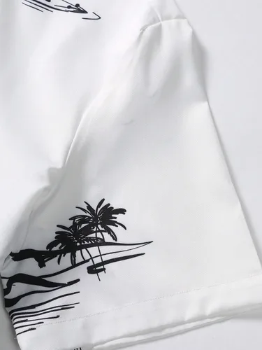 Vista 4 de WDIRARA Camisa de manga corta con botones y estampado tropical para hombre, estilo bohemio, cuello de vacaciones