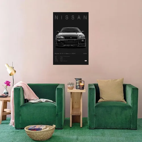 Vista 4 de JDM - Póster GTR para pared de automóvil deportivo, arte de pared R34 R35 GTR, decoración de pared de auto de carreras, póster de lienzo