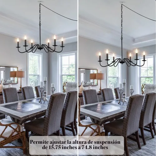 Vista 4 de LASENCHOO Lámpara de araña con enchufe negra de 6 luces Lámpara colgante con enchufe Luces colgantes con cable de enchufe de 15.1 pies y 6