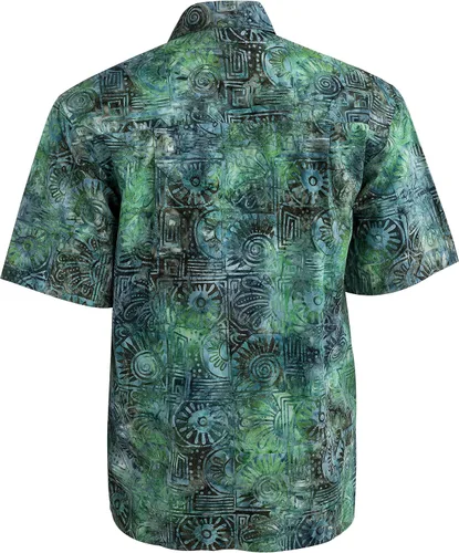 Vista 2 de Johari West Camisa de batik hawaiana tropical de verano de Antigua, Azul
