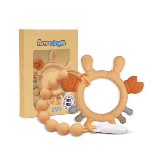 Vista 14 de Juguete mordedor de silicona de grado alimenticio para bebés con soporte para chupete, juguetes de dentición, juego de regalo para niños y niñas a