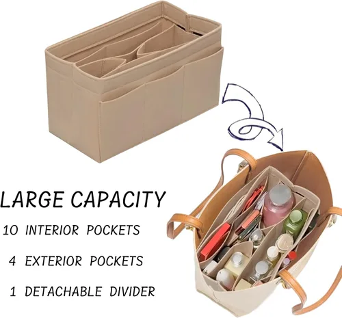Vista 5 de Organizador de monedero inserto bolsa de fieltro organizador de bolso para bolsa de mano se adapta a LV Speedy Neverfull Longchamp