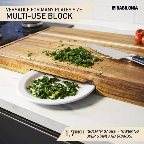 Vista 3 de Tabla de cortar de madera de acacia para cocina, 15.7 x 10.2 pulgadas (extra gruesa de 1.6 pulgadas) Tabla de cortar de madera para carne, queso