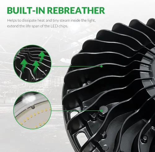 Vista 4 de Luz LED de Bahía Alta de 150W, 22500 LM con Cable de 5 pies con Enchufe de EE.UU., 5000K Luz de Día, IP65 Impermeable, Luces LED UFO de Taller